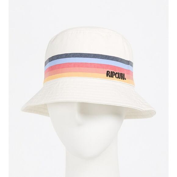 Rip Curl White Bucket Hat Retro Rainbow Stripe Surf Beach Sun Hat NEW - Picture 7 of 7